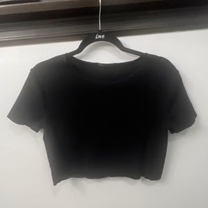 ZARA WOMENS RIBBED SHORT SLEEVE CROP TOP, SIZE LARGE, BLACK